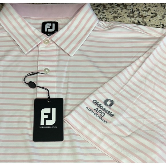NEW FootJoy FJ 26539 Lisle Stripe Polo Shirt Mens Pink Oldcastle APG Logo 2XL - Picture 4 of 9